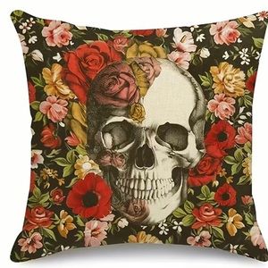 1pc Throw Pillow Cover Skull Roses Home‎ Decoration Pillow Case Skull 18x18 inch